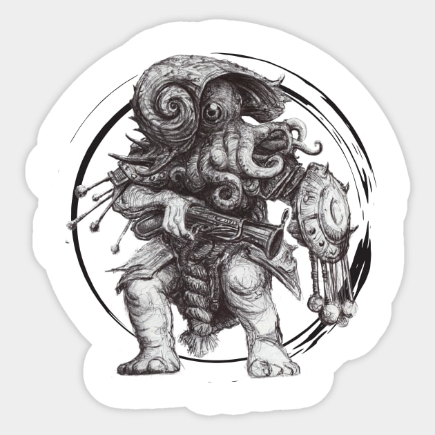 Octopus vortex warrior lovecraft style Sticker by artbyst